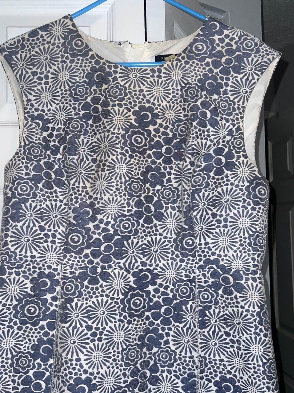 Banana Republic Navy and White Floral Jacquard Midi Dress